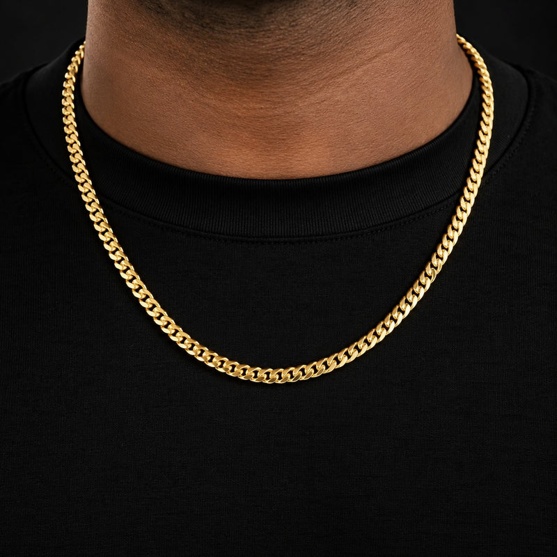 Cadena cubana de oro de 6 mm puesta sobre el cuello, DP&C Joyas