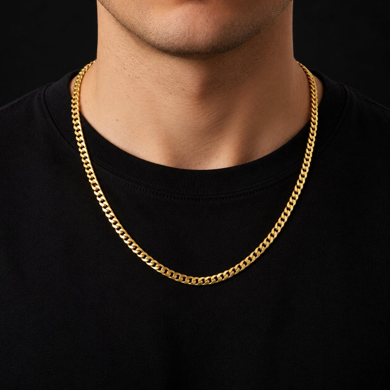 Cadena cubana de oro de 5 mm puesta sobre el cuello, DP&C Joyas