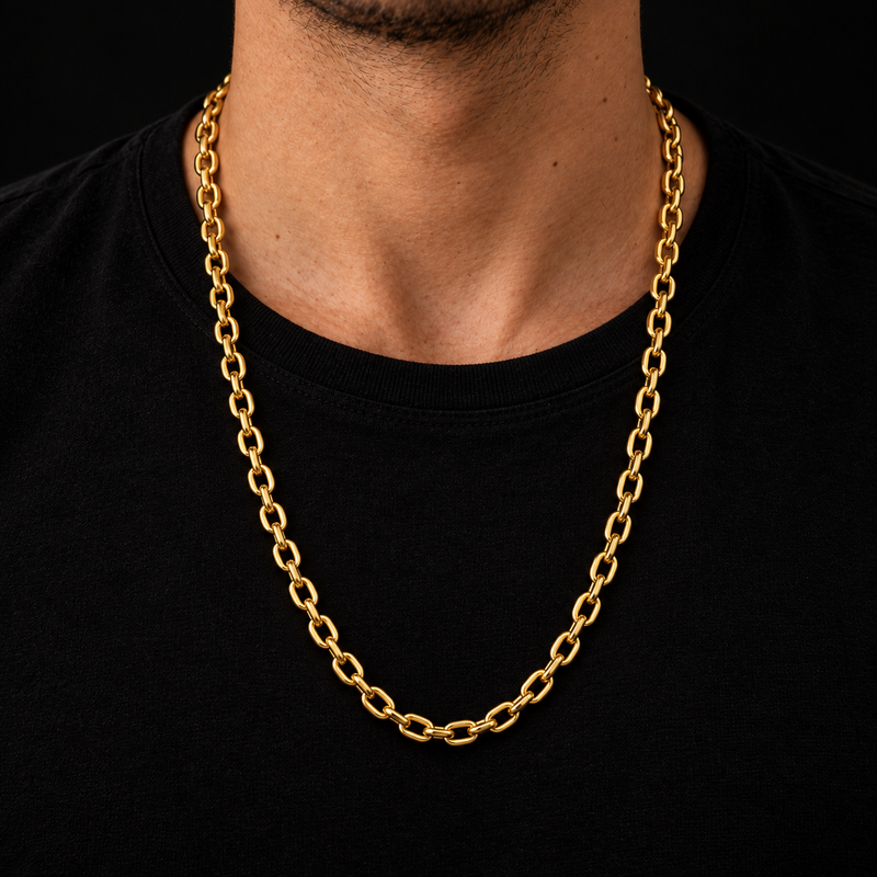 Cadena de oro tejido ancla de 5 mm puesta sobre el cuello, DP&C Joyas