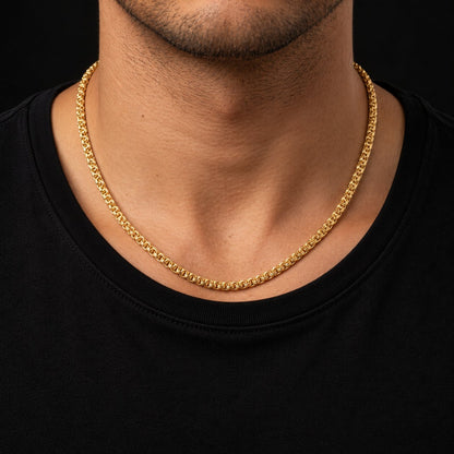 Cadena de oro tejido chino de 5 mm puesta sobre el cuello, DP&C Joyas