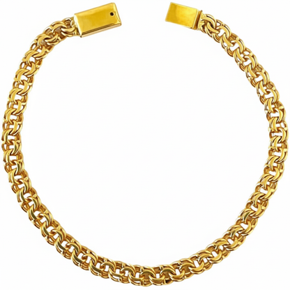 Pulso chino de oro abierto, con tejido entrelazado y cierre rectangular