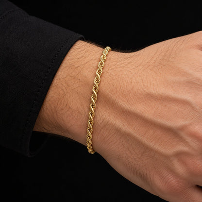 Pulso de oro tejido torsal de 3 mm puesto en la muñeca, DP&C Joyas
