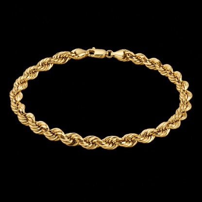 Pulso de oro tejido torsal de 5 mm en vista completa sobre fondo negro, DP&C Joyas