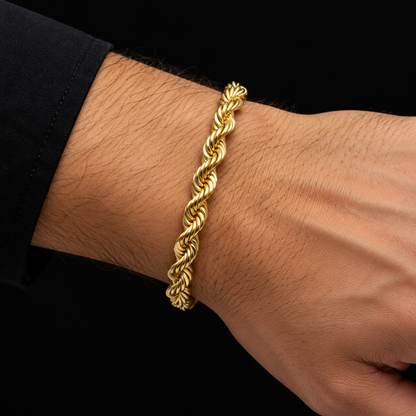Pulso de oro tejido torsal de 8 mm puesto en la muñeca, DP&C Joyas