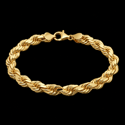 Pulso de oro tejido torsal de 7 mm en vista completa sobre fondo negro, DP&C Joyas