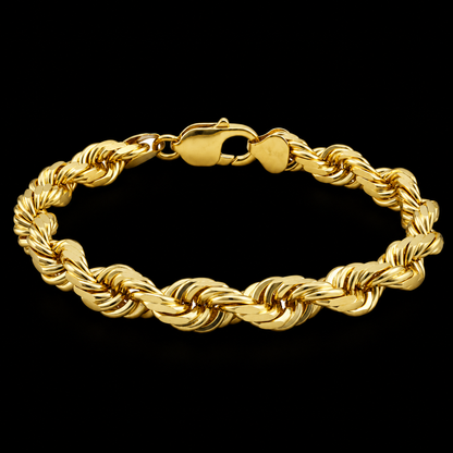 Pulso de oro tejido torsal de 8 mm en vista completa sobre fondo negro, DP&C Joyas