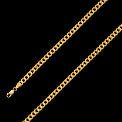 Cadena cubana de oro de 5 mm extendida con sus cierres sobre fondo negro, DP&C Joyas