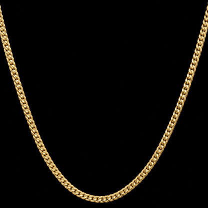 Cadena cubana de oro de 4 mm en vista completa sobre fondo negro, DP&C Joyas