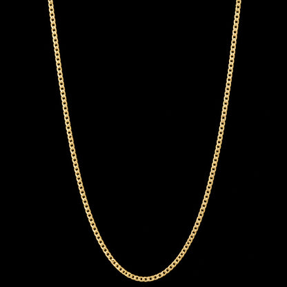 Cadena cubana de oro de 3 mm en vista completa sobre fondo negro, DP&C Joyas