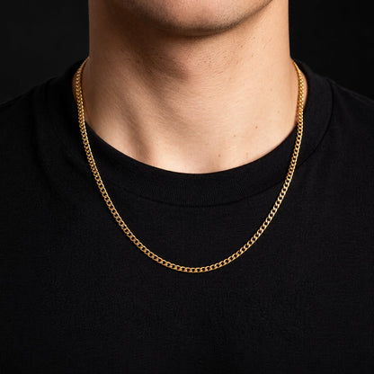 Cadena cubana de oro de 3 mm puesta sobre el cuello, DP&C Joyas