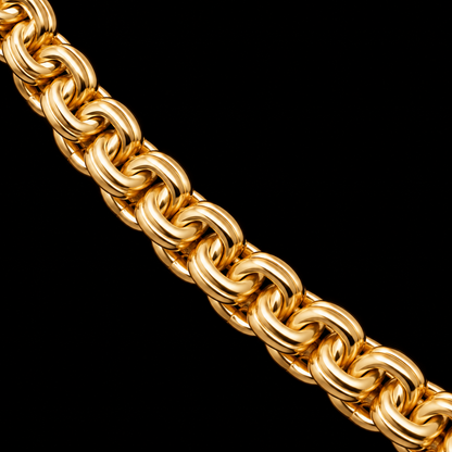 Detalle macro del tejido chino de la cadena de oro de 5 mm, DP&C Joyas