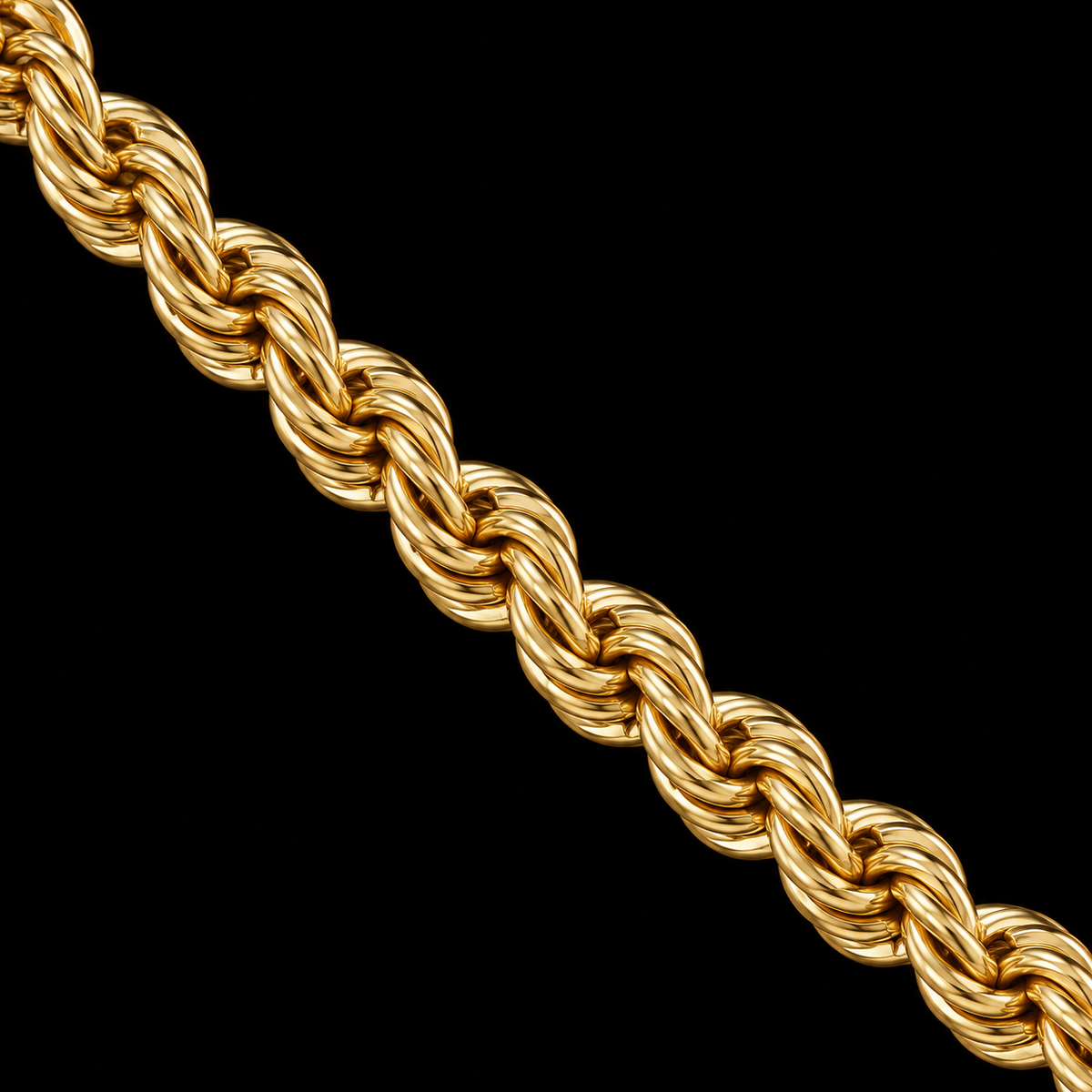 Detalle macro del tejido torsal de la cadena de oro de 3 mm, DP&C Joyas