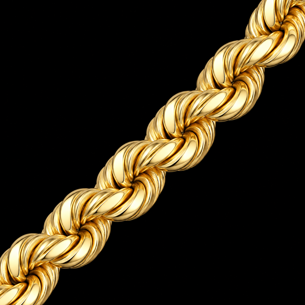 Detalle macro del tejido torsal de la cadena de oro de 8 mm, DP&C Joyas