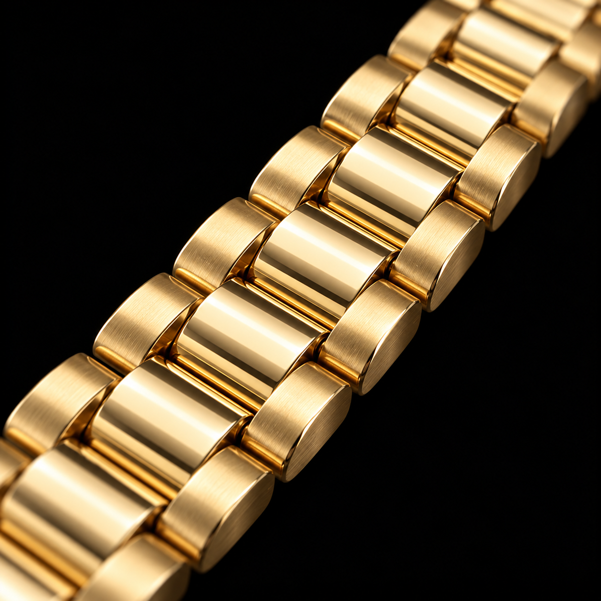 Detalle macro del tejido Rolex del pulso de oro de 10 mm, DP&C Joyas