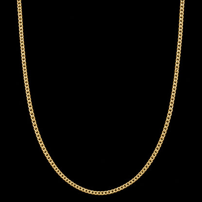 Cadena cubana de oro de 2 mm en vista completa sobre fondo negro, DP&C Joyas