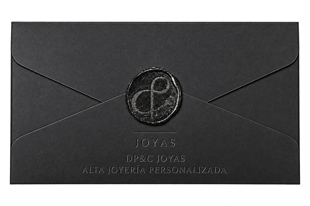 Sobre negro de DP&C Joyas cerrado con sello de lacre negro